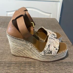 Paige Victoria Ankle Strap Leather‎ Wedge Embroidered Sandals Size 7